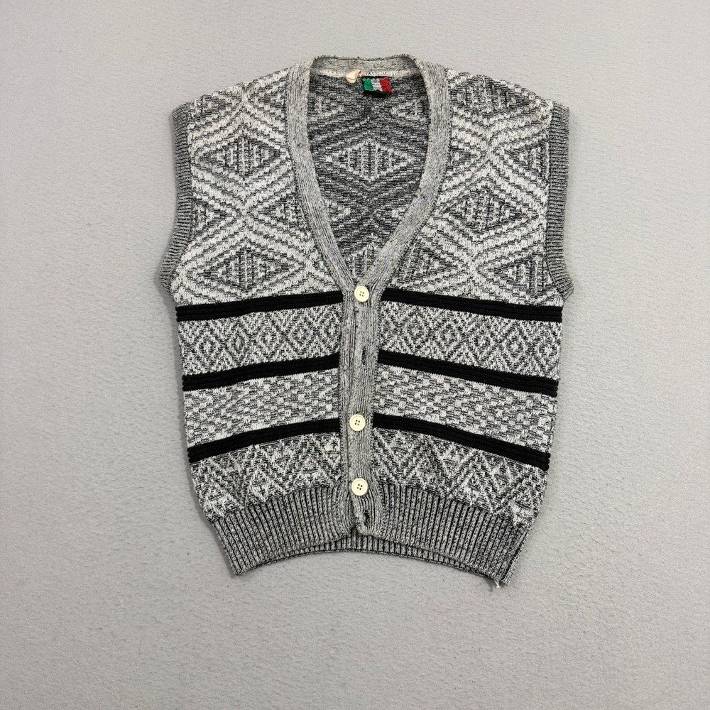 Vintage Colore Sweater Vest Small Grey Geometric Button Front Cotton Blend Italy
